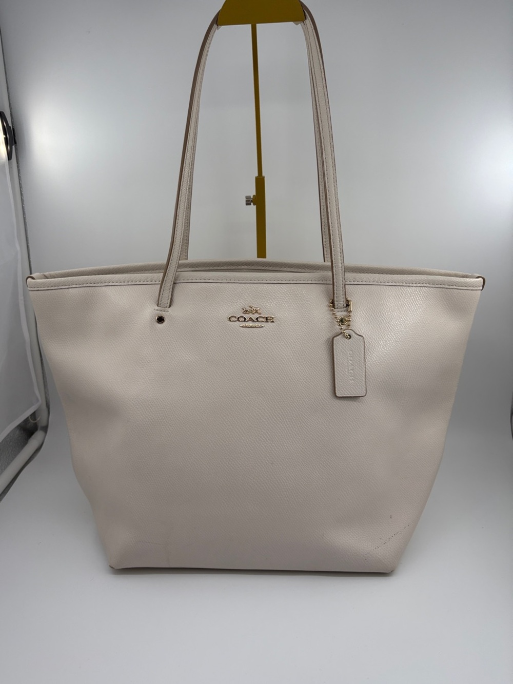 Coach Cream Pebble Leather Tote with Gold Hardware